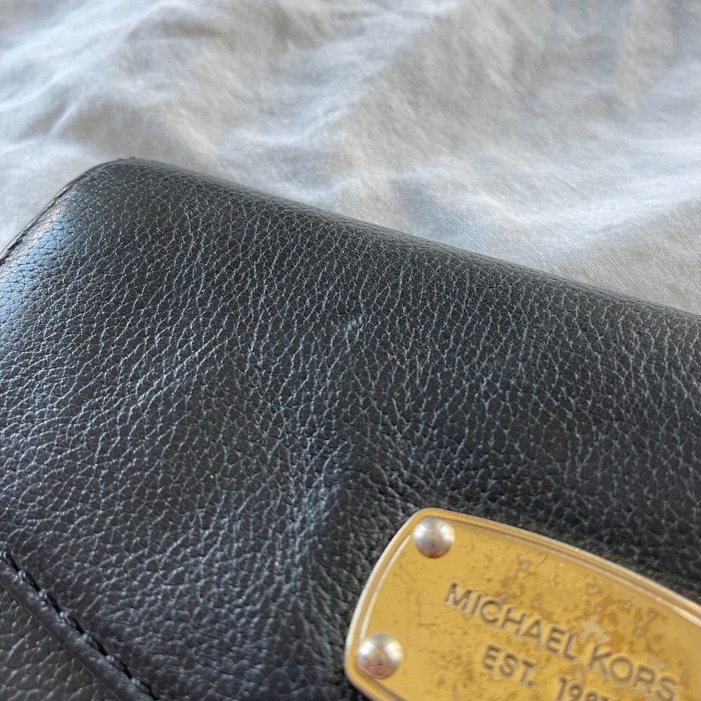 Michael Kors Jet Set Slim Flap Pebbled Leather Wallet Black - Picture 2 of 16